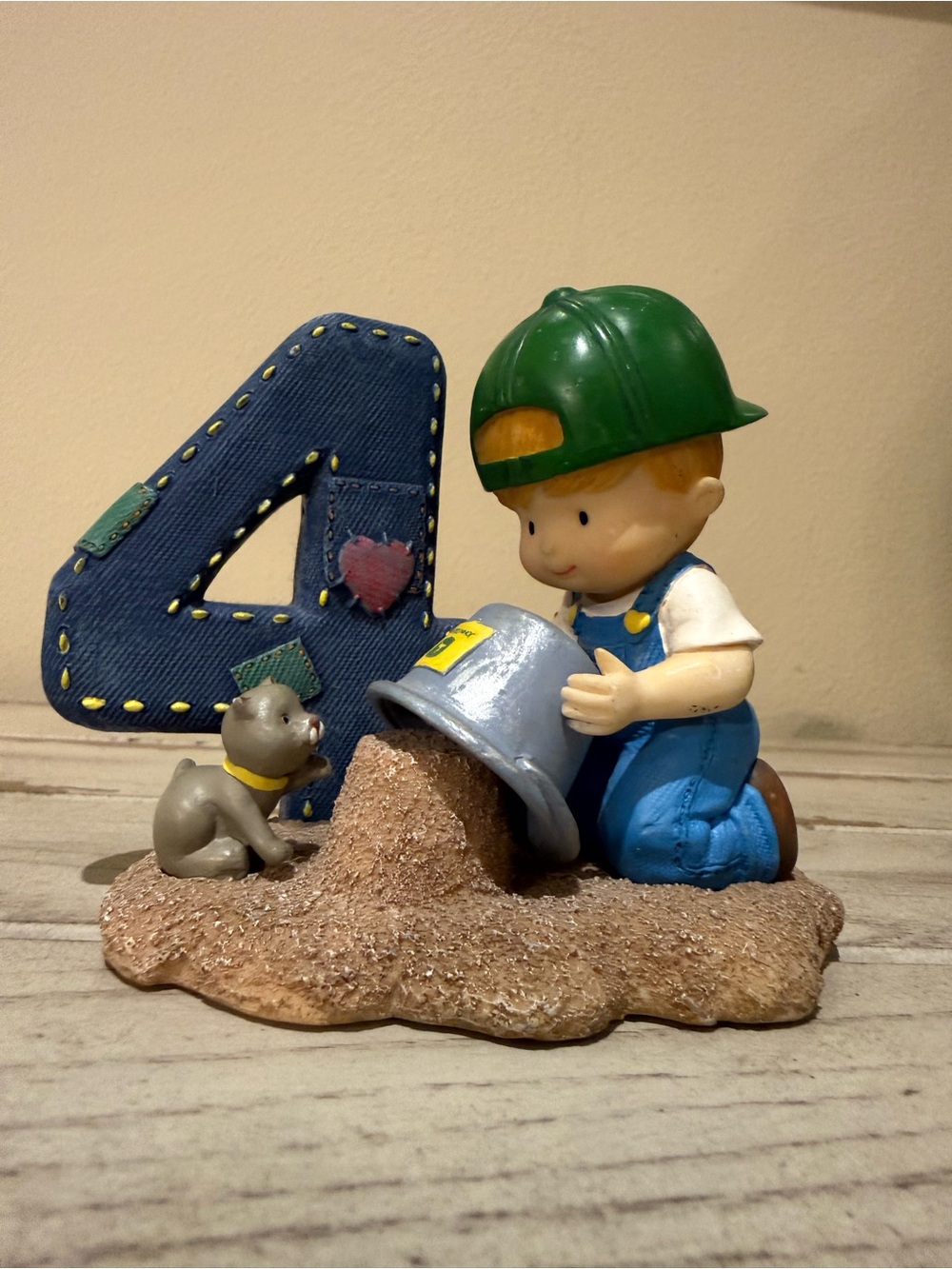 VTG Enesco John Deere Milestone Birthday Figurine Age 4 Boy Overalls Sand Bucket